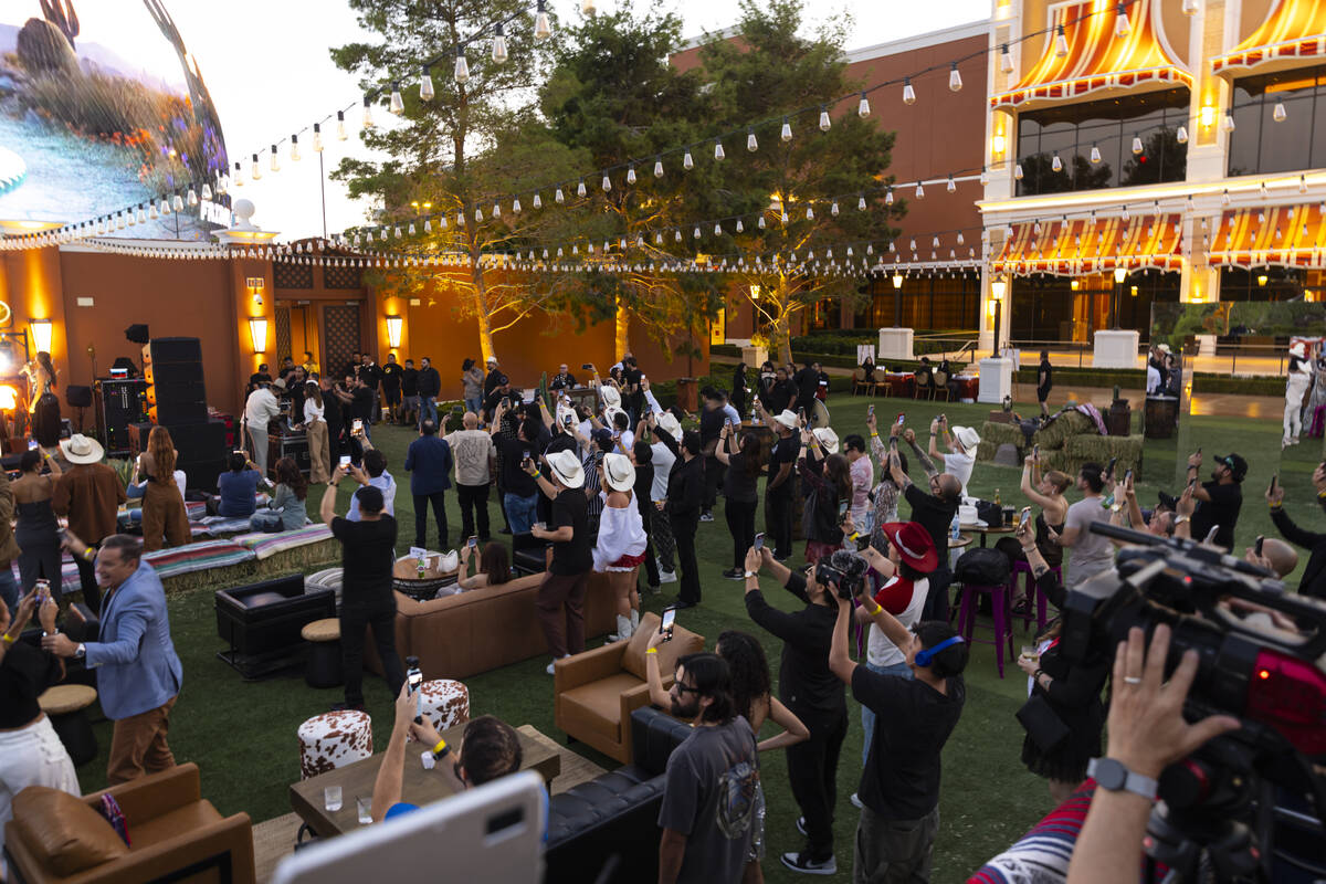 People gather for the announcement of Mexican star Carin León's dates at Sphere, for ...
