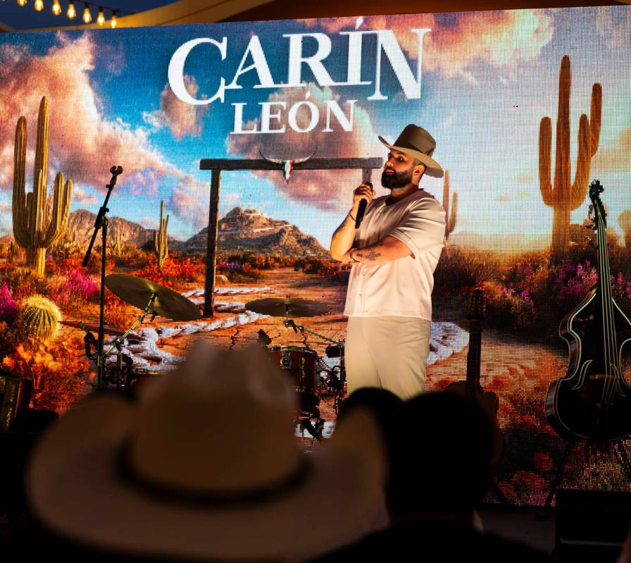 Mexican star Carin León speaks following the announcement for his concert dates at the Sph ...