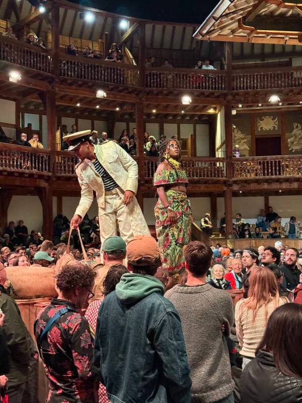 A scene from "Twelfth Night" at Shakespeare Globe is shown Friday, Sept. 12, 2025. (John Katsil ...