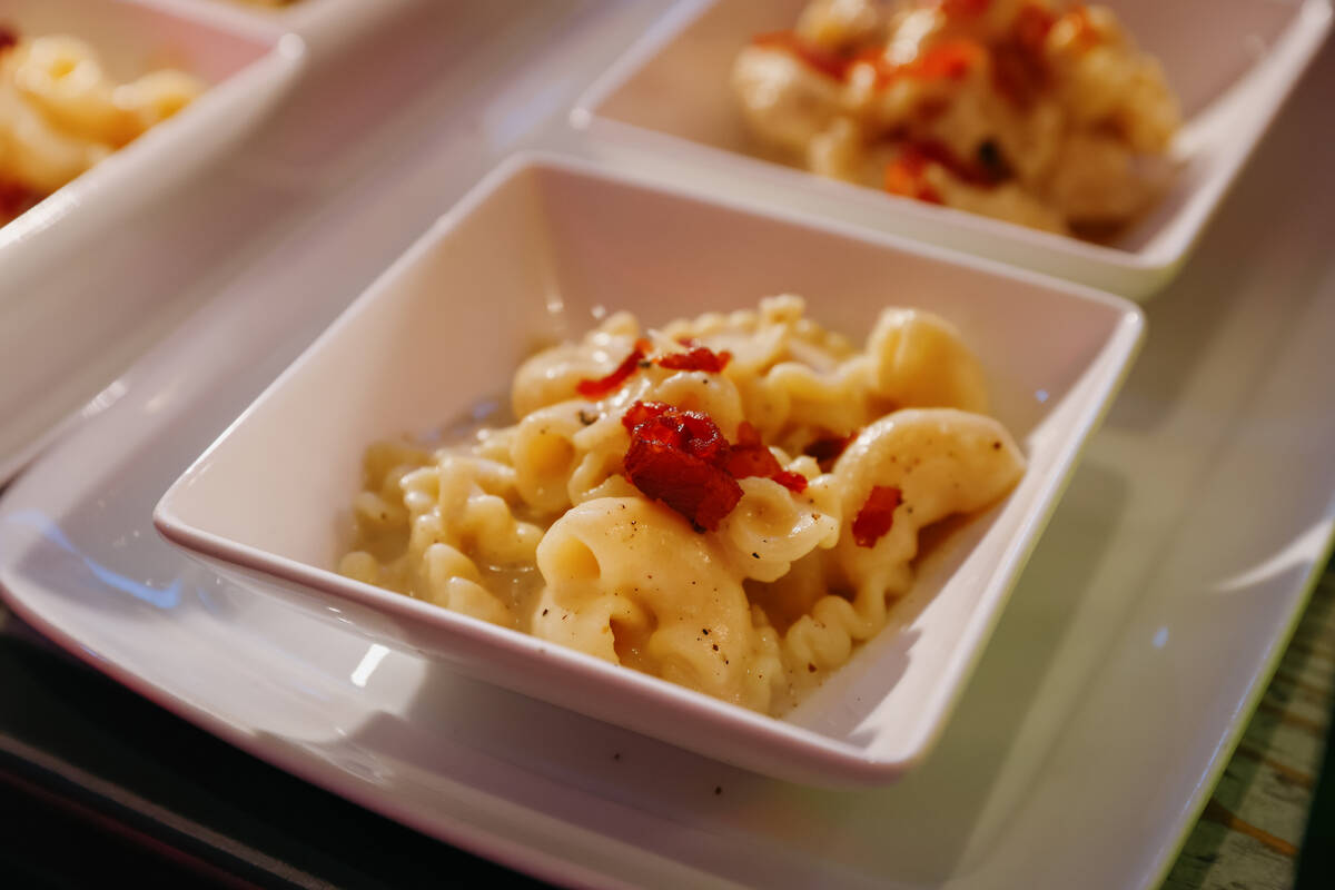 Cresto di gallo cacio e pepe with smoked pancetta from Allegro is served at Revelry’s Th ...
