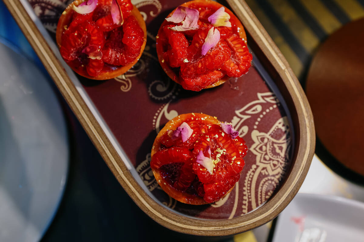 Raspberry tarts sit on a tray during Revelry’s The Feast on Saturday, Sept. 20, 2025 at ...