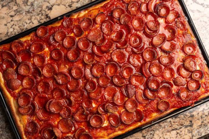 A signature Spicy Spring pizza, a Sicilian pie, from Prince St. Pizza of New York City, which i ...