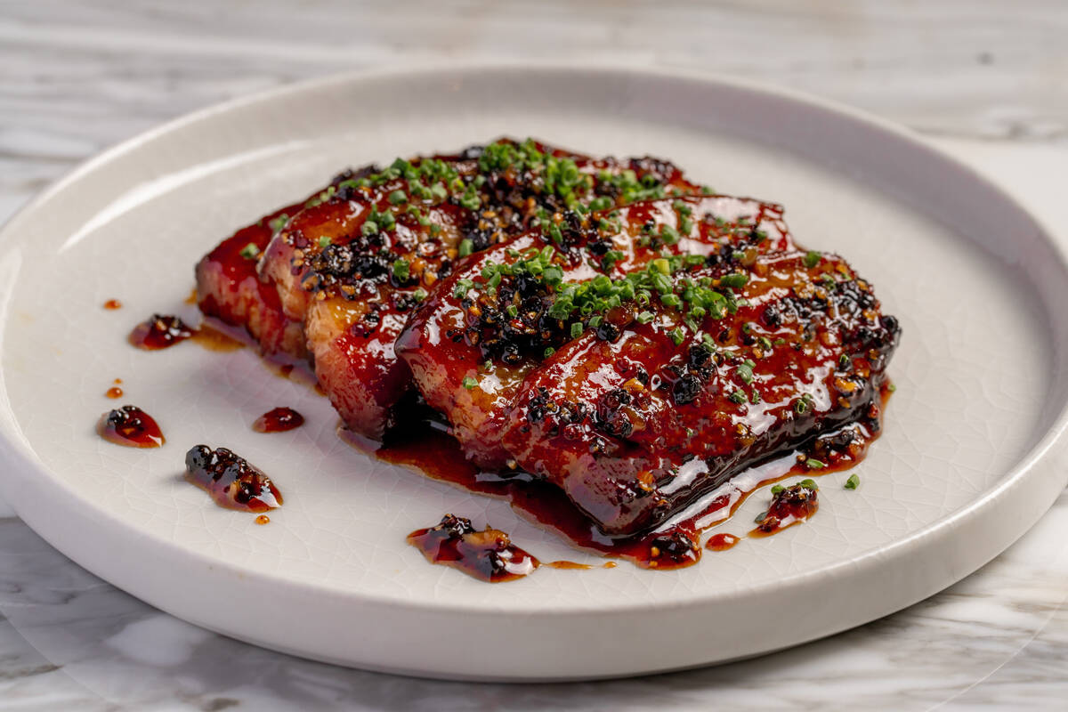 Glazed pastrami bacon from High Steaks Vegas, a modern steakhouse set to debut in October 2025 ...