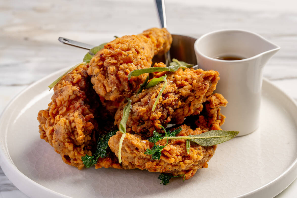 Smoked fried chicken from High Steaks Vegas, a modern steakhouse set to debut in October 2025 a ...
