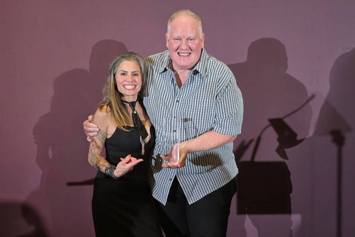 Las Vegas Chef James Trees, right, and Ada’s Food + Wine lead sommelier Kat Thomas celebrate ...