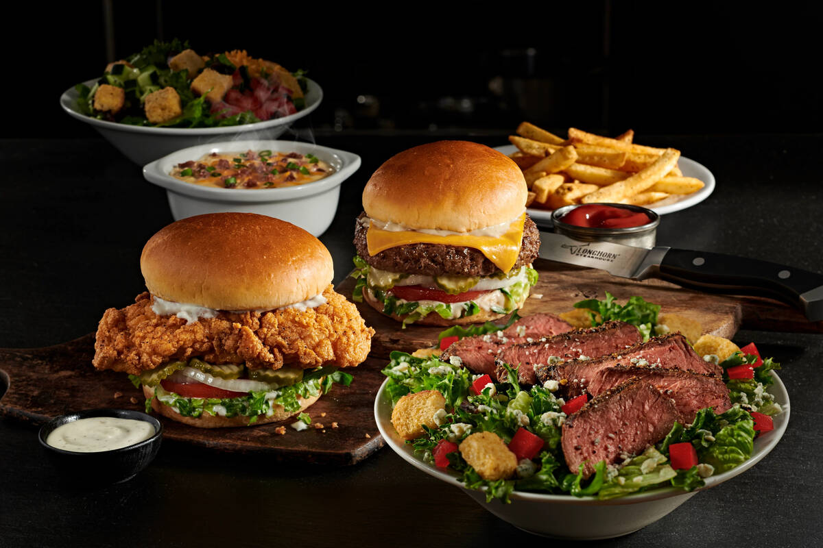 An array of lunch dishes from LongHorn Steakhouse, which is opening its first Las Vegas Valley ...