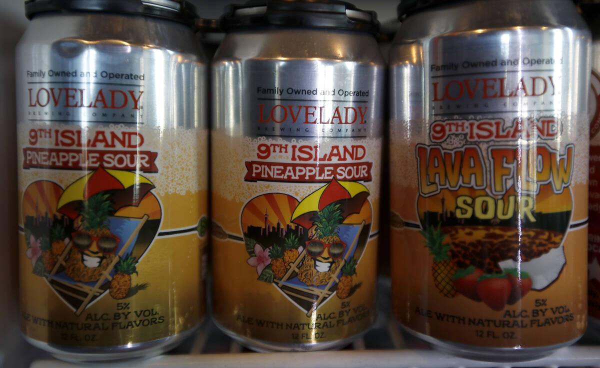 Lovelady Brewery products, 9th Island Pineapple Sour and Lava Flow Sour are seen at the brewery ...