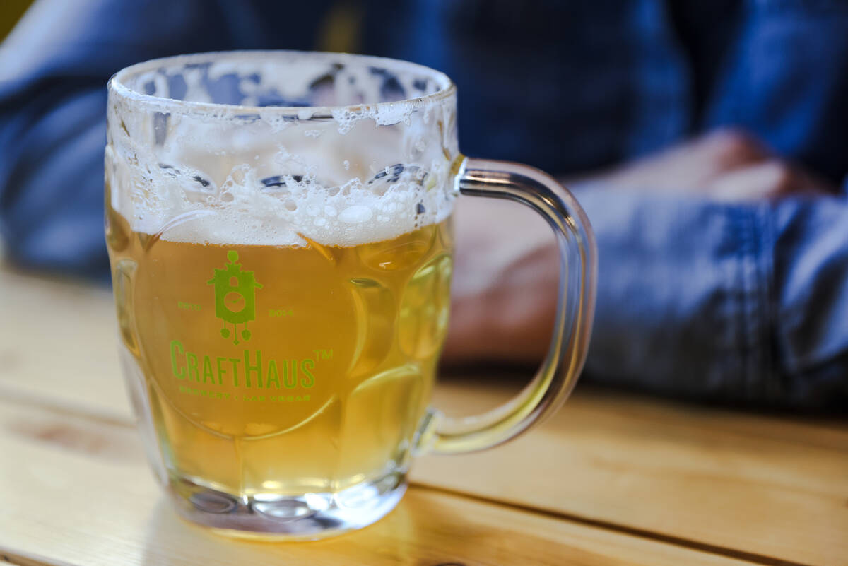 A beer at CraftHaus Brewery in Henderson, Tuesday, April 2, 2024. (Rachel Aston/neon)