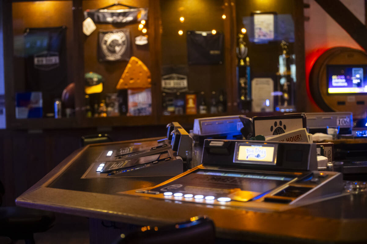 A bar area with tabletop gaming is seen at Big Dog’s Draft House, at 4543 N. Rancho Drive, on ...