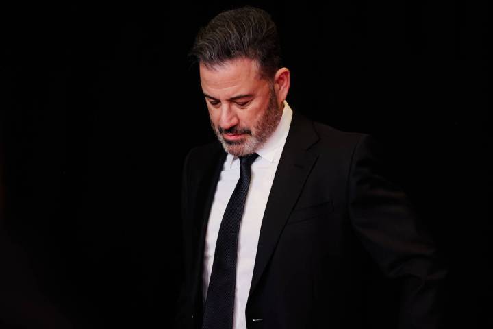 Jimmy Kimmel readies himself to walk the red carpet at the Power of Love gala at the MGM Grand ...