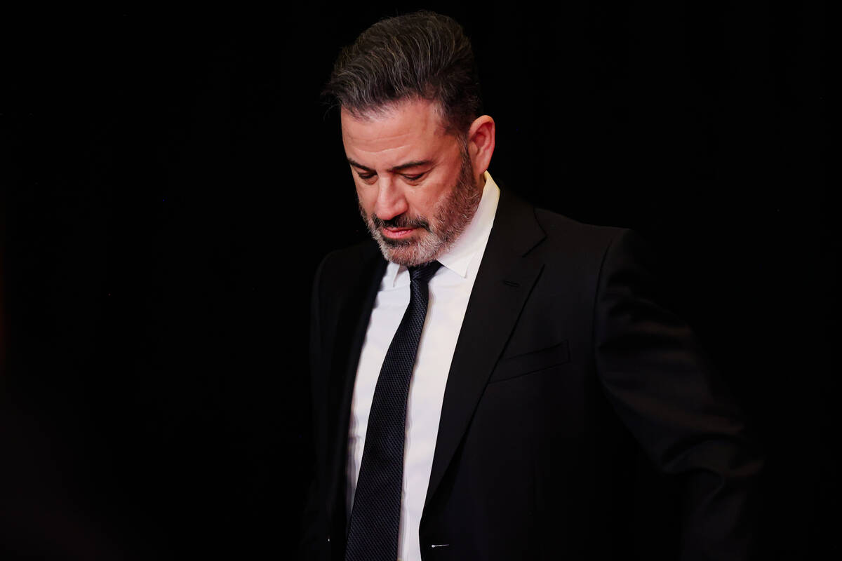 Jimmy Kimmel readies himself to walk the red carpet at the Power of Love gala at the MGM Grand ...