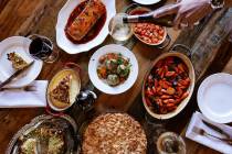 A spread for Rosh Hashana 2025 at HaSalon restaurant in The Venetian on the Las Vegas Strip. (H ...