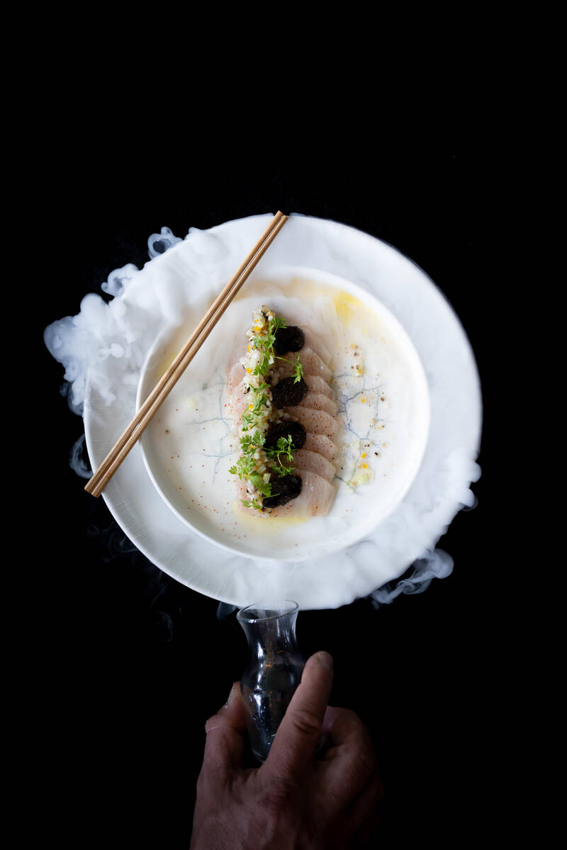 Hamachi crudo from Boa Steakhouse, which is opening in October 2025 in the Grand Canal Shoppes ...