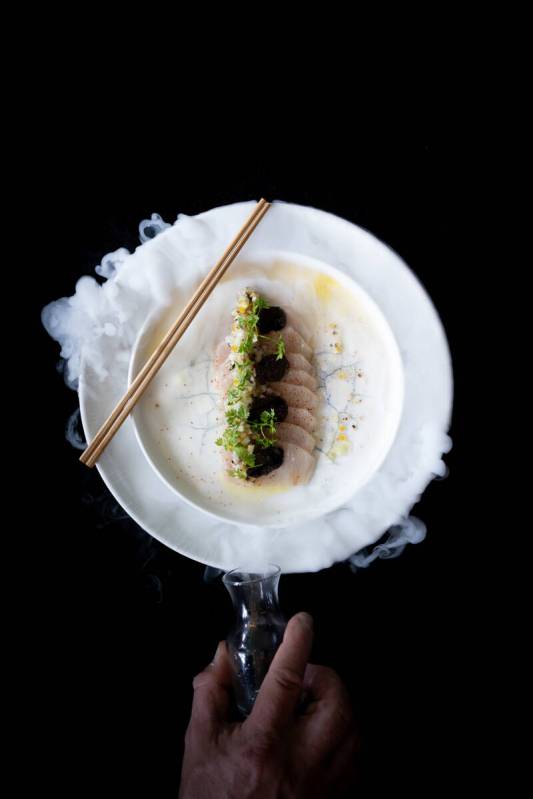 Hamachi crudo from Boa Steakhouse, which is opening in October 2025 in the Grand Canal Shoppes ...