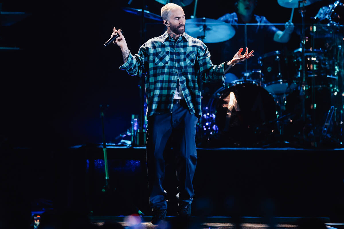 Adam Levine of Maroon 5 performs during night one of the iHeartRadio Music Festival at T-Mobile ...