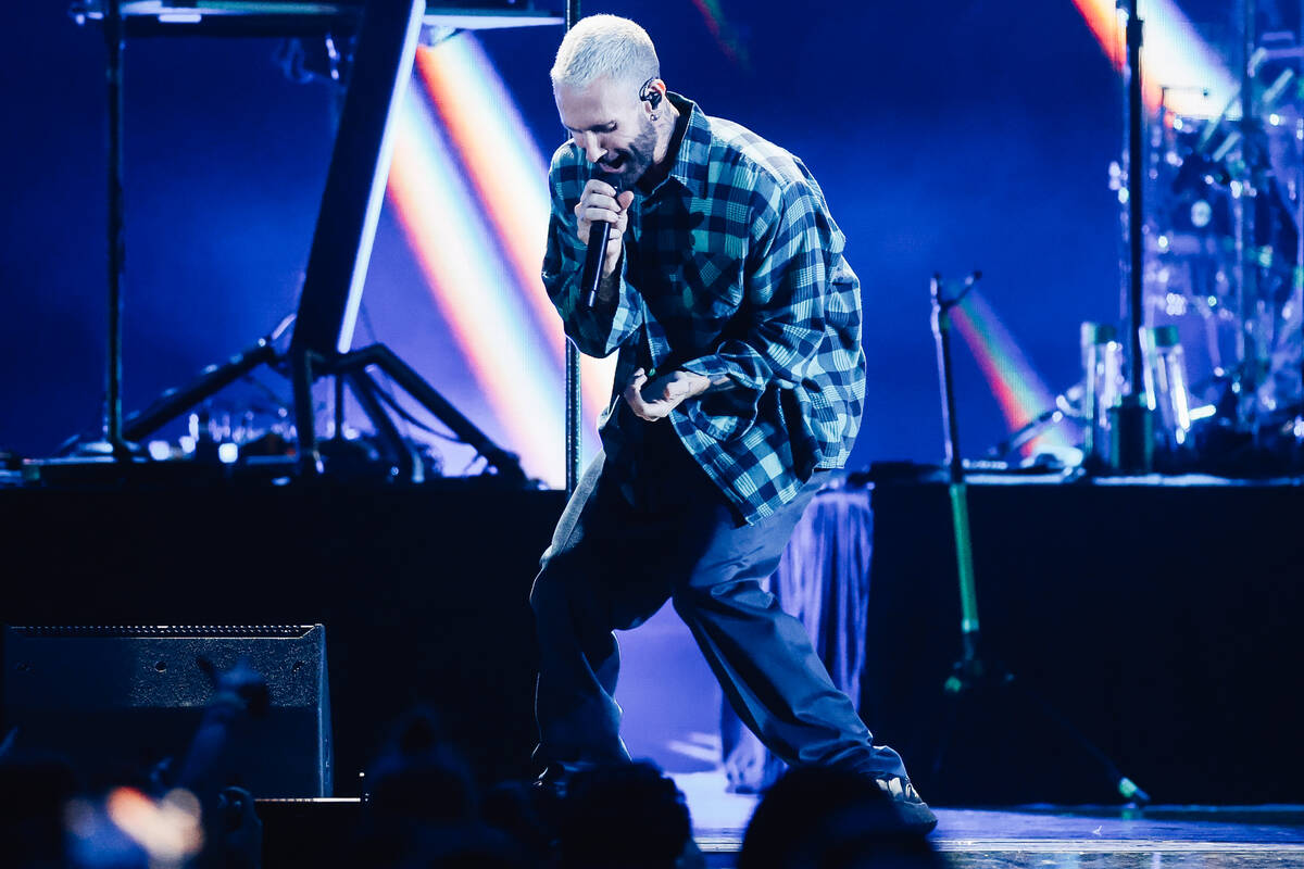 Adam Levine of Maroon 5 performs during night one of the iHeartRadio Music Festival at T-Mobile ...