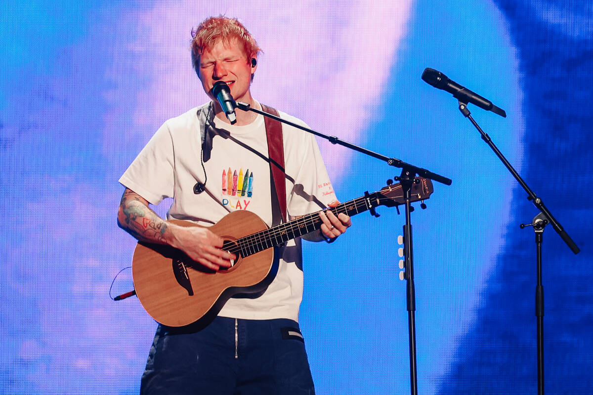 Ed Sheeran performs during night two of the iHeartRadio Music Festival at T-Mobile Arena Saturd ...
