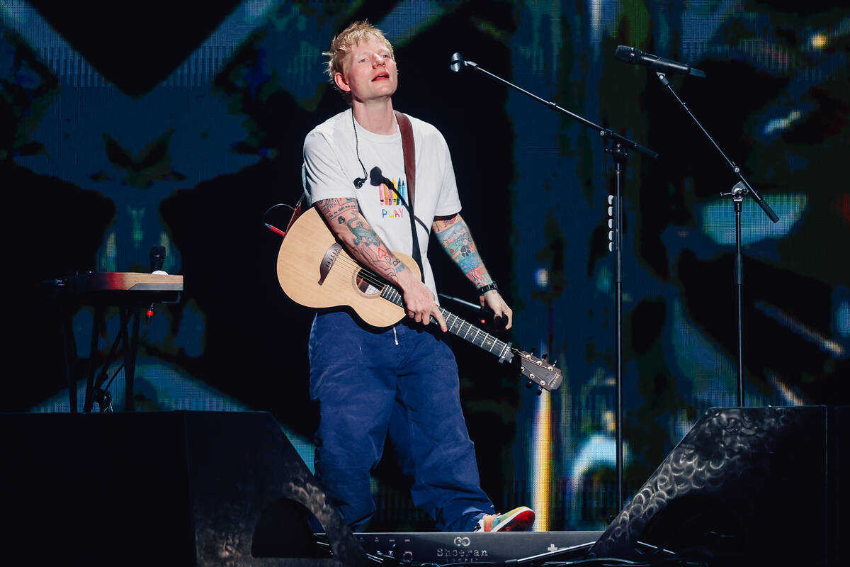 Ed Sheeran performs during night two of the iHeartRadio Music Festival at T-Mobile Arena Saturd ...