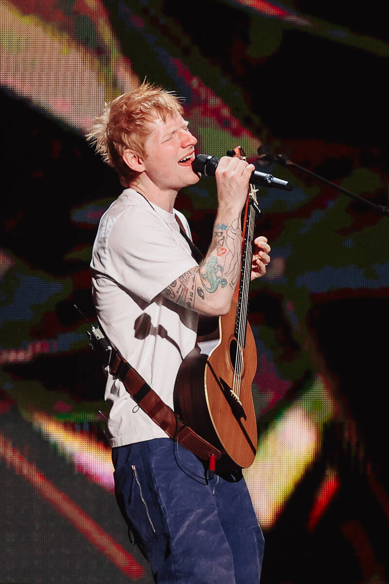 Ed Sheeran performs during night two of the iHeartRadio Music Festival at T-Mobile Arena Saturd ...