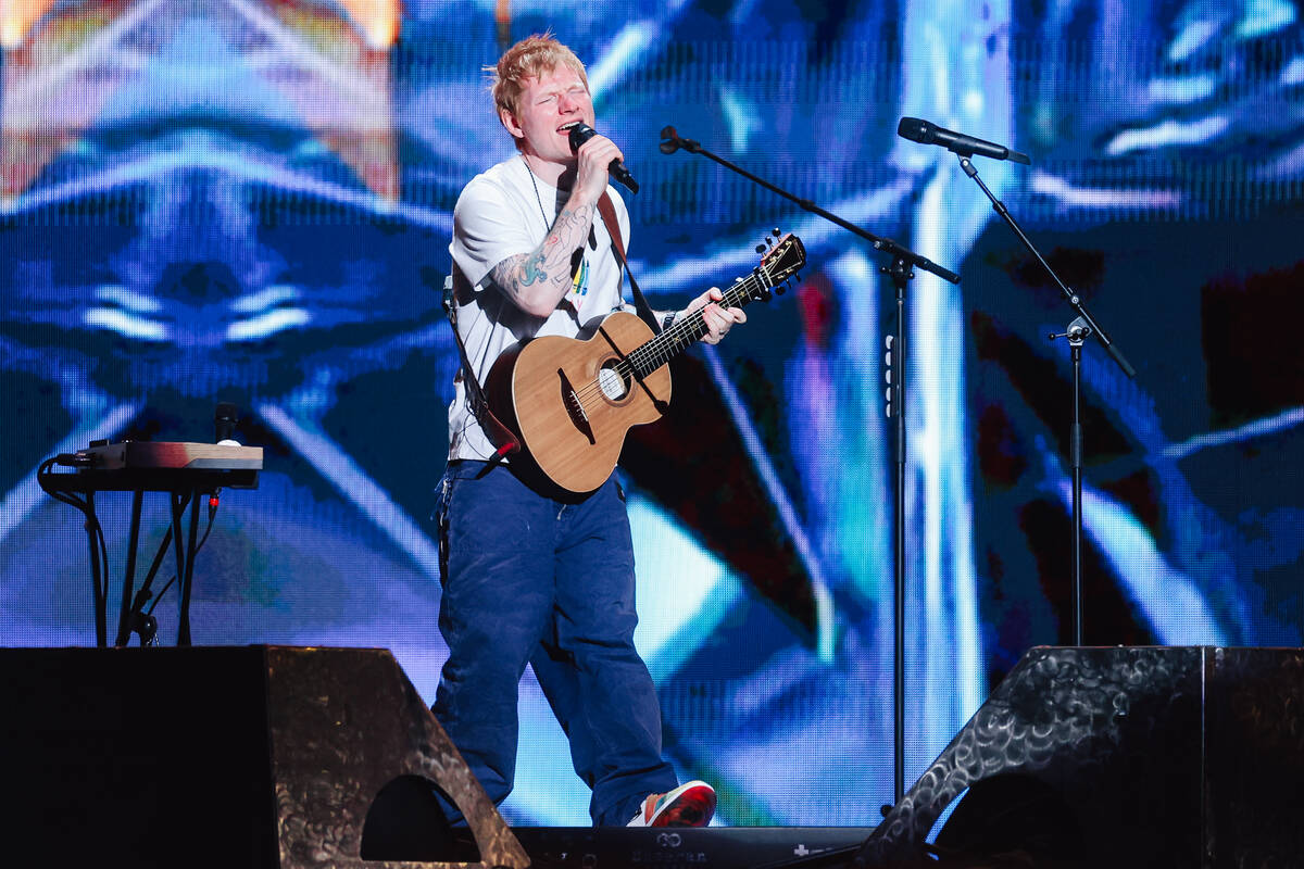 Ed Sheeran performs during night two of the iHeartRadio Music Festival at T-Mobile Arena Saturd ...