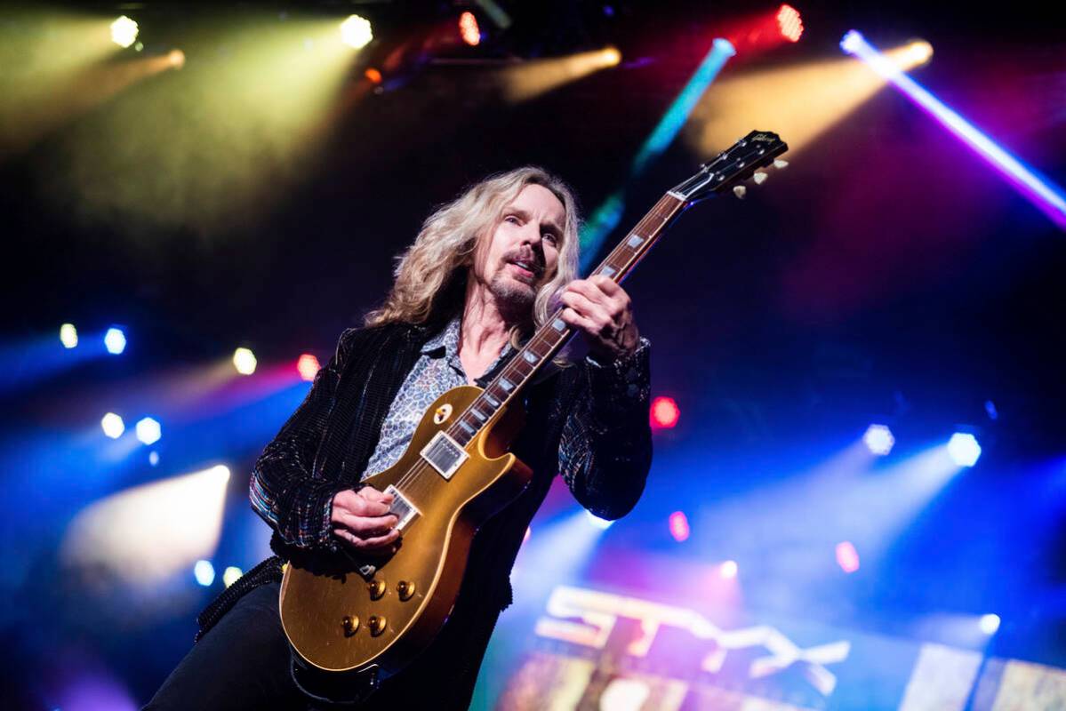 Tommy Shaw, of Styx, performs on stage at Verizon Wireless Amphitheater on Saturday, June,18, 2 ...