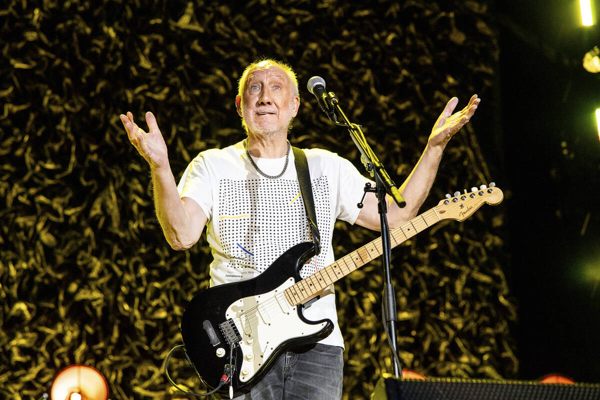 Pete Townshend of The Who performs at TQL Stadium on Sunday, May 15, 2022, in Cincinnati. (Phot ...