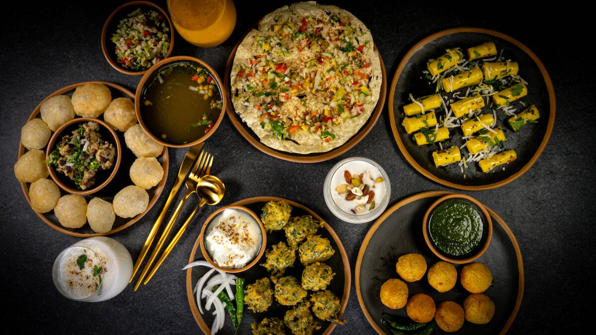 Appetizers from Taste of Gujarat, an Indian restaurant opening Sept. 24, 2025, in the Silverado ...