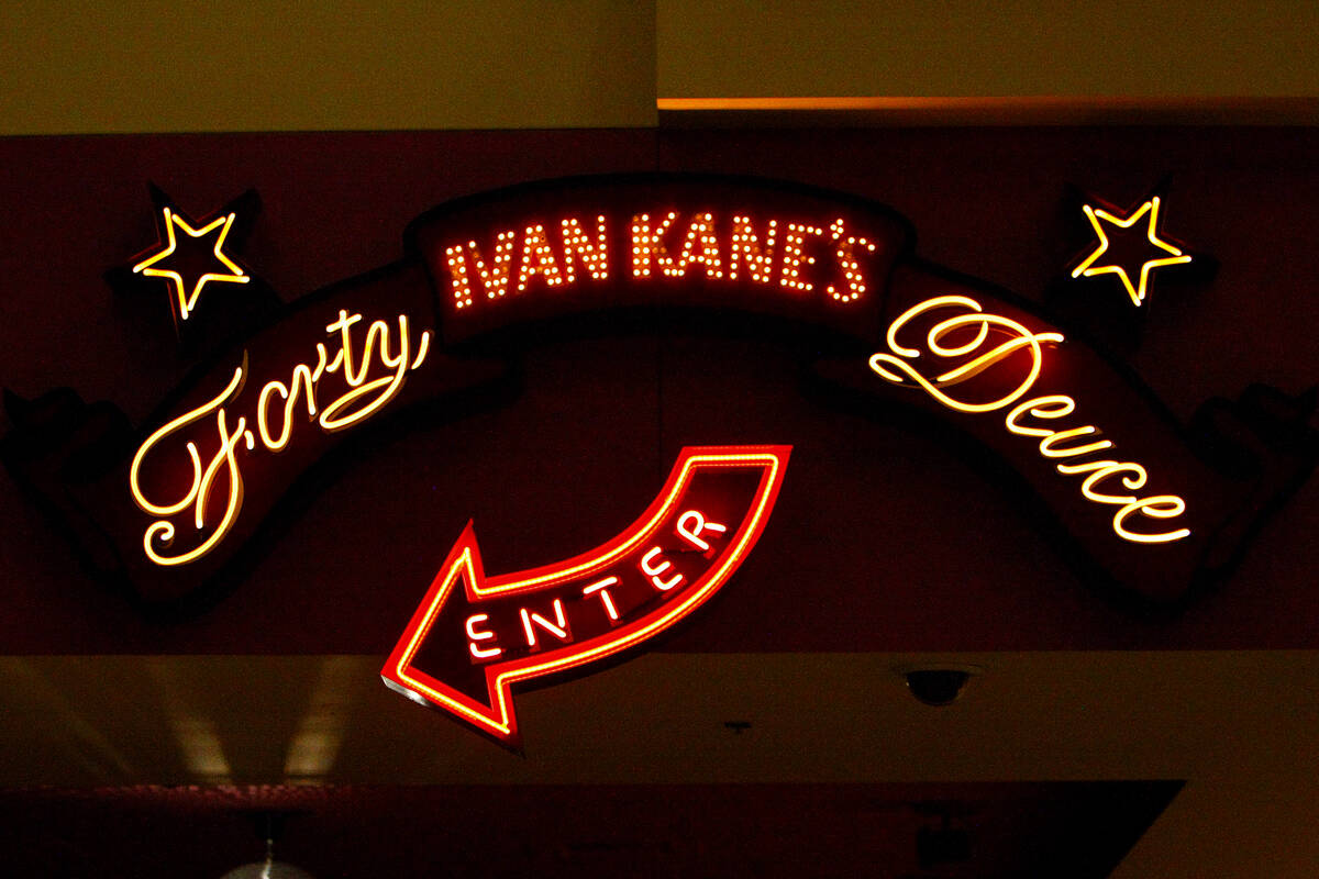 Neon signs at Ivan Kane's Forty Deuce Nightclub-Burlesque inside the Mandalay Bay hotel-casino ...