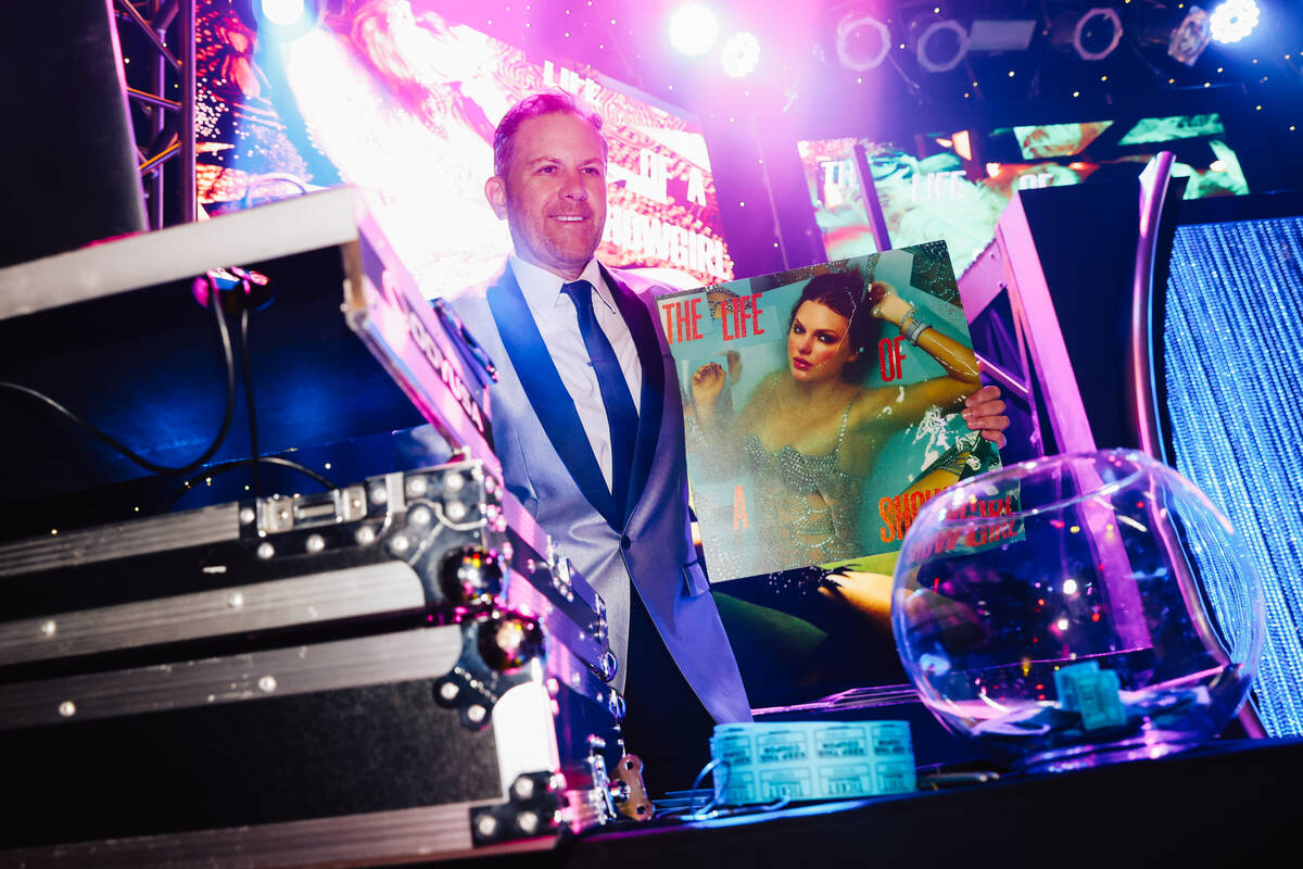 Taylor Swift’s new album is shown during a listening party for “The Life of a Sho ...