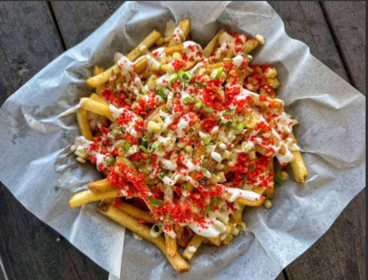 Flaming Elote Fries from Bar Code Burgers on East Flamingo Road in Las Vegas. (Las Vegas Review ...