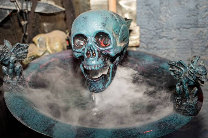 Details present in the front yard of Skull Manor, a year-round Halloween-themed house in Las Ve ...