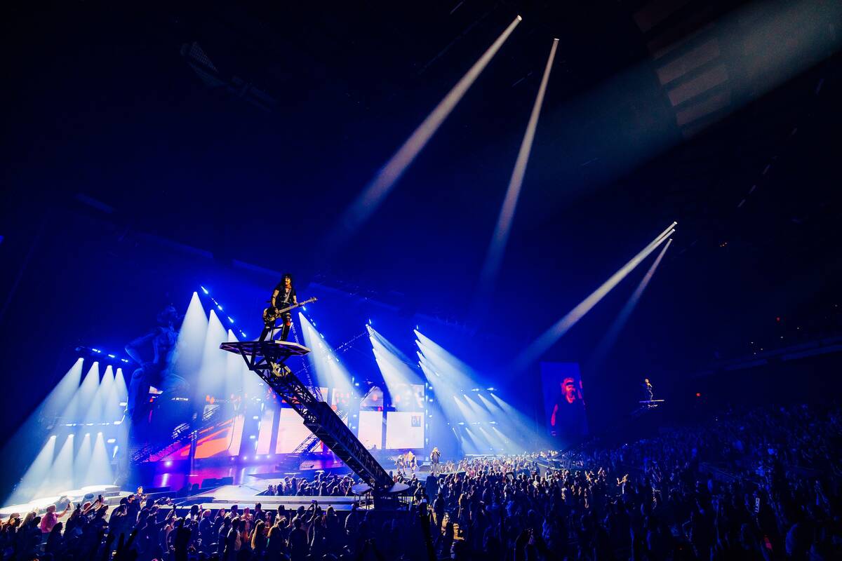 Mötley Crüe is shown opening its residency at Dolby Live on Friday, Sep. 12, 2025. (Marcus Mc ...