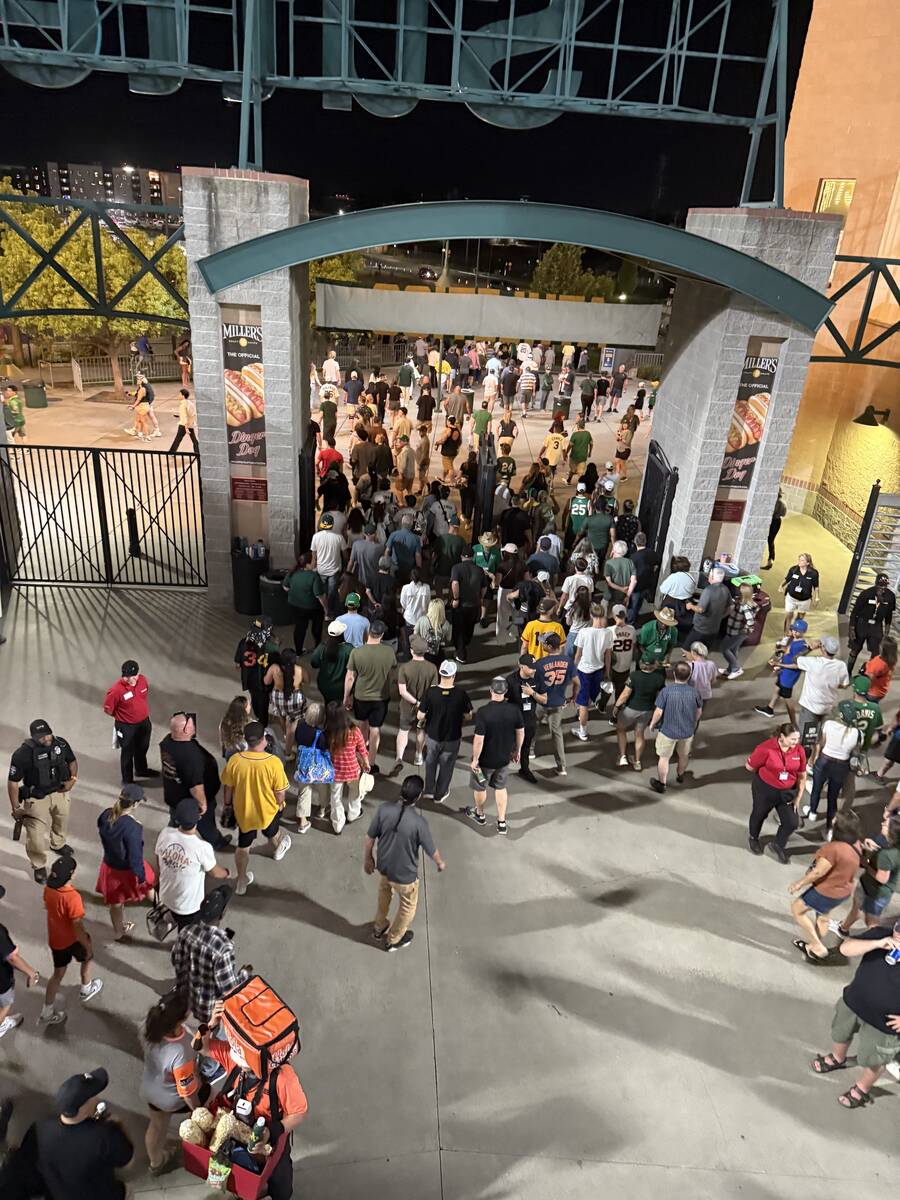 Fans filing are shown filing out of Summit Health Park in Sacramento after the A's 7-0 victory ...