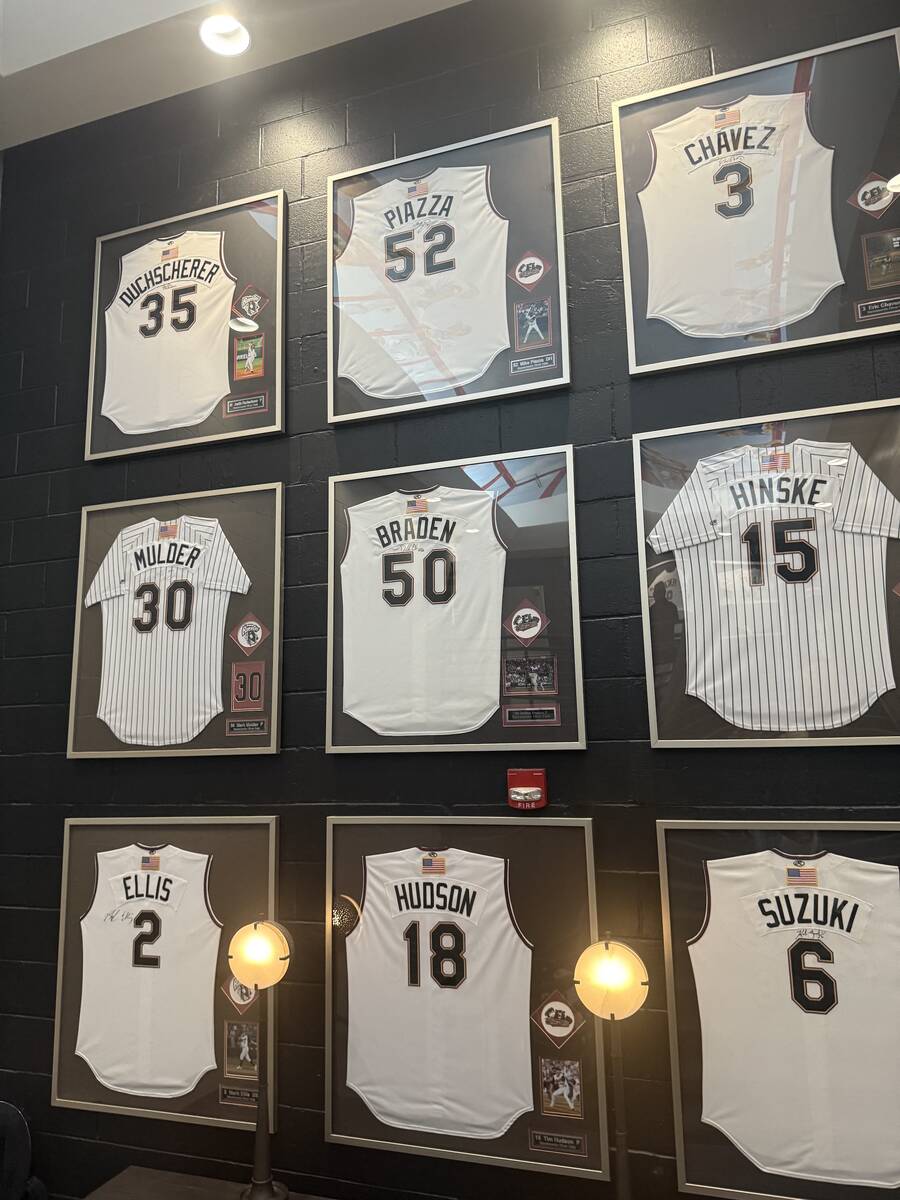 Jerseys from former Sacramento River Cats players to reach the big leagues are displayed at Sum ...
