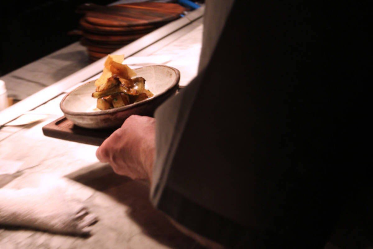 A dish is plated at the former Hearthstone Kitchen & Cellar in Red Rock Resort, before it close ...