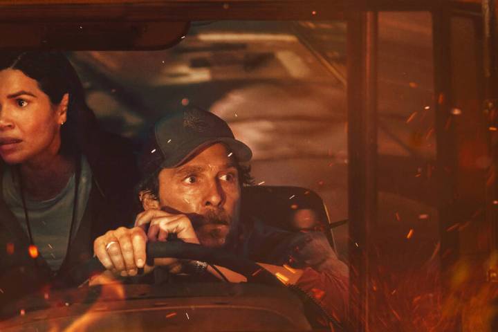 America Ferrera and Matthew McConaughey in “The Lost Bus.” (Apple TV+)