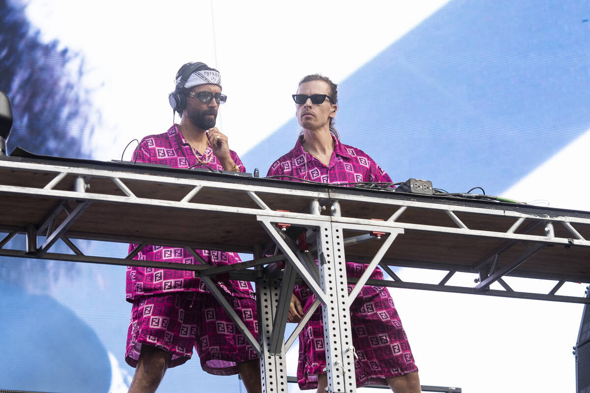 Jim Taihuttu, left, and Nils Rondhuis of Yellow Claw performs on day four of the Lollapalooza M ...