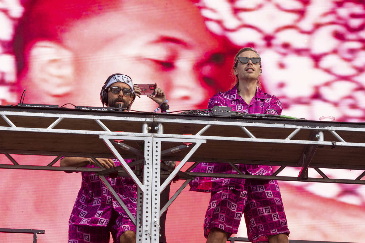 Jim Taihuttu, left, and Nils Rondhuis of Yellow Claw performs on day four of the Lollapalooza M ...