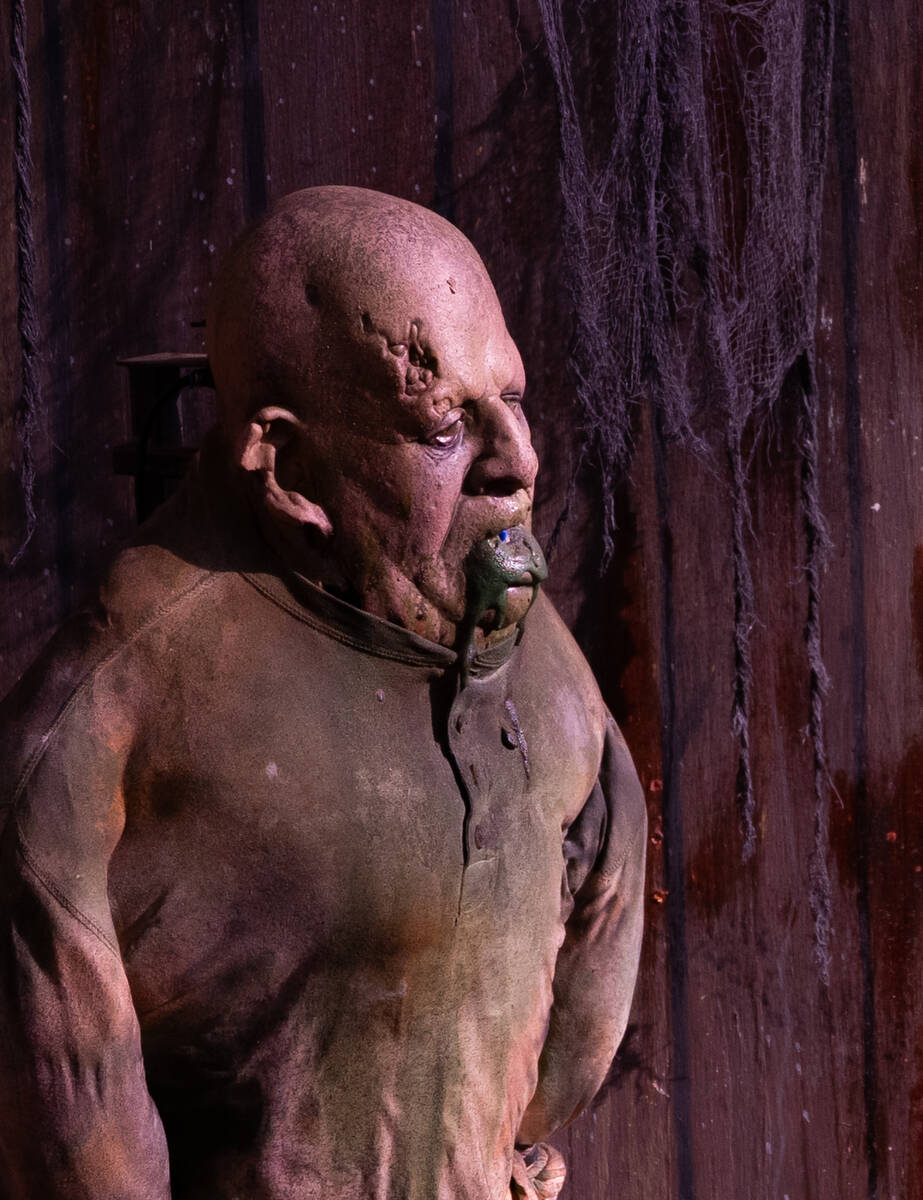 Props from a western, ‘hellbilly’ themed haunted house are set up for Circus Circus Hotel a ...