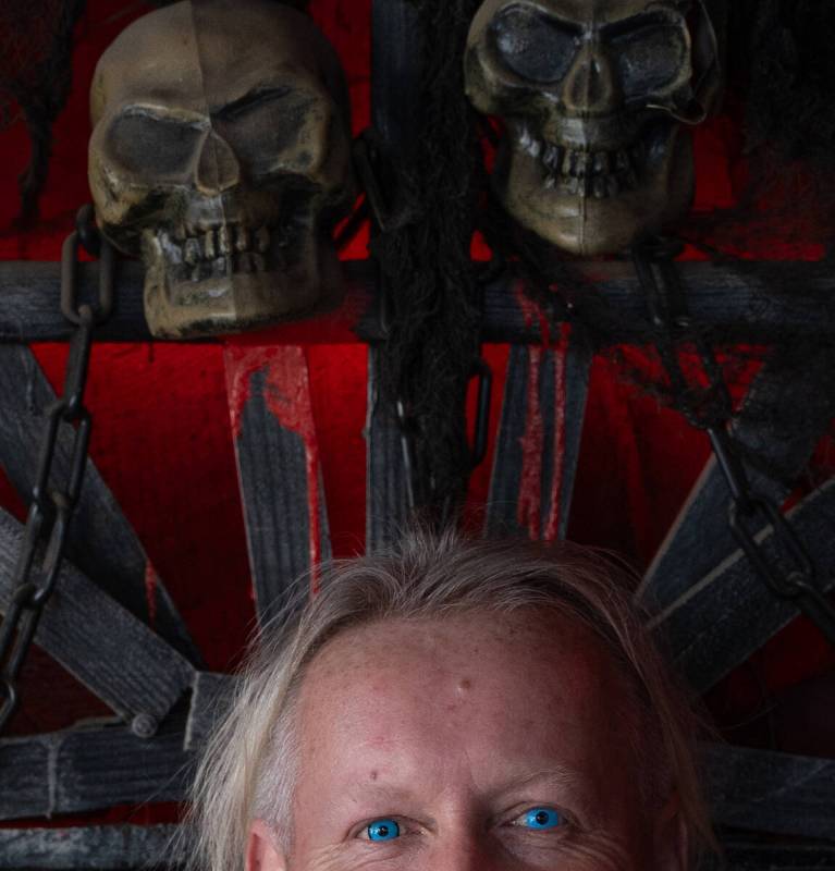 David “Fido” Parry sits on a skull-decorated throne at his home, known as Skull M ...