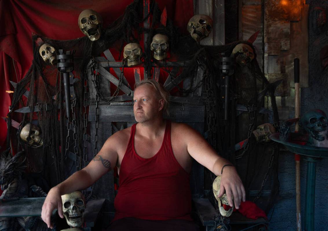 David “Fido” Parry sits on a skull-decorated throne at his home, known as Skull M ...