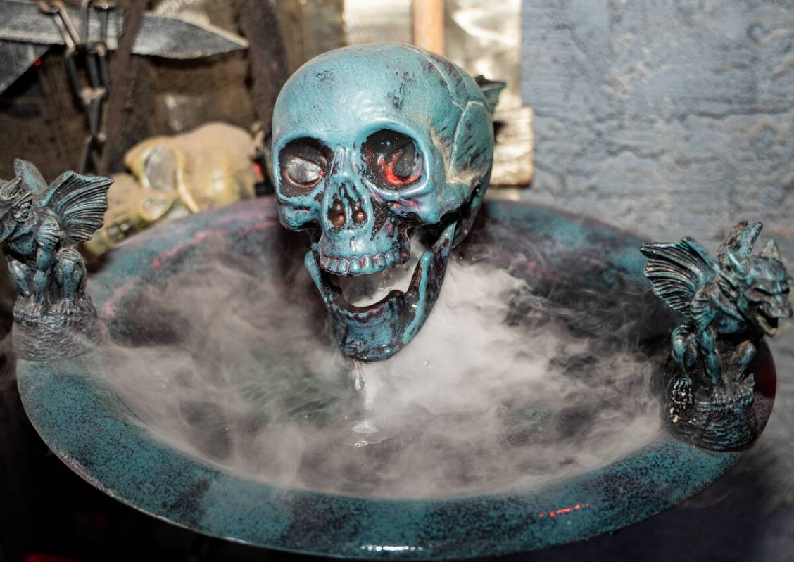 Details present in the front yard of Skull Manor, a year-round Halloween-themed house in Las Ve ...