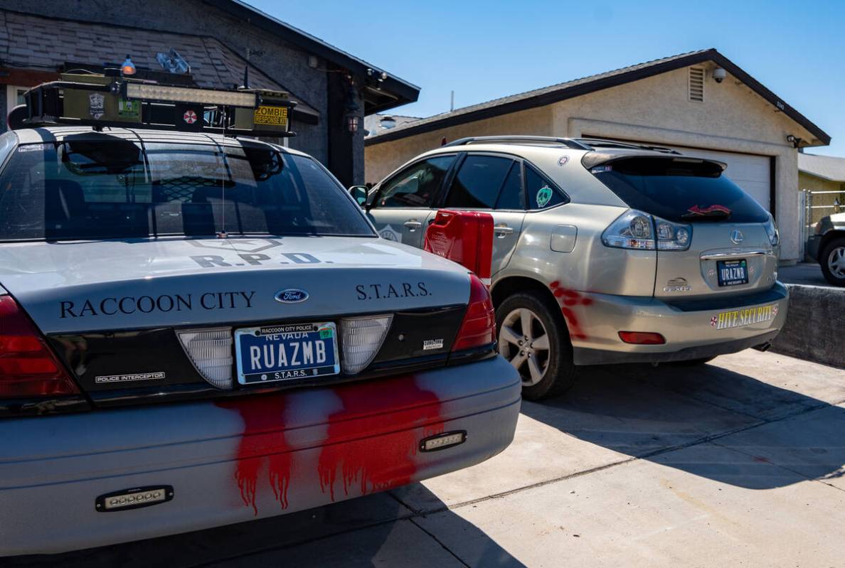 Cars are parked outside David “Fido” Parry’s home, known as Skull Manor, a ...