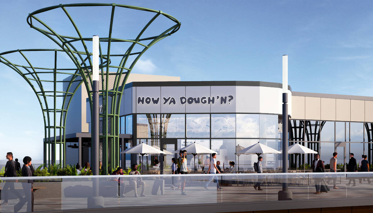 An exterior rendering of How Ya Dough'n, a viral pizzeria set to open in November 2025 at the B ...