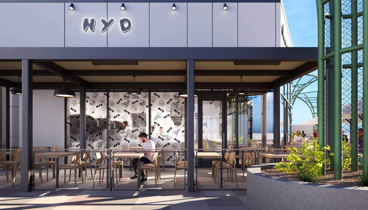 An exterior rendering of How Ya Dough'n, a viral pizzeria set to open in November 2025 at the B ...