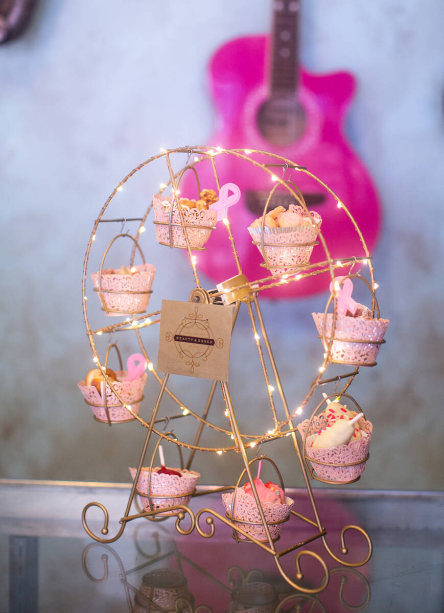 A Pink Wonder Wheel of desserts from Beauty & Essex in The Cosmopolitan on the Las Vegas Strip. ...
