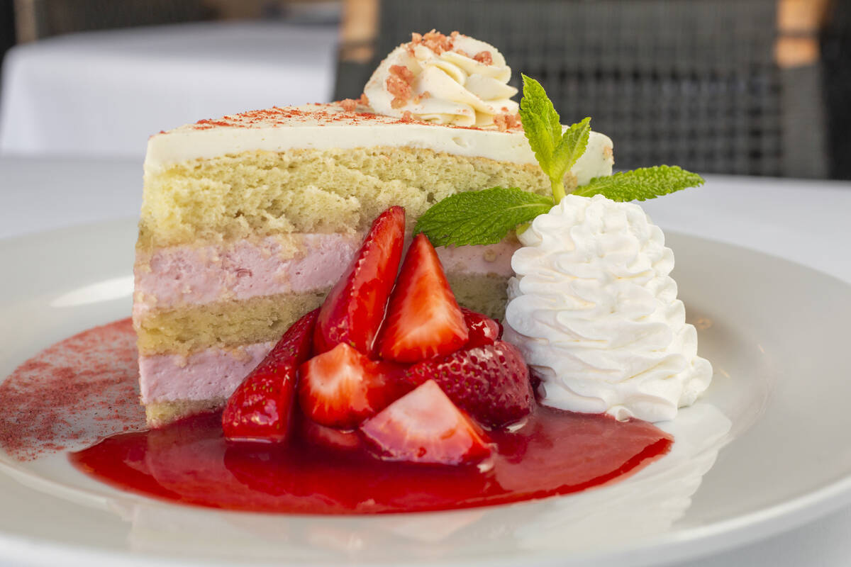 Strawberry chiffon cake from Ocean Prime in 63 CityCenter on the Las Vegas Strip. (Cameron Mitc ...