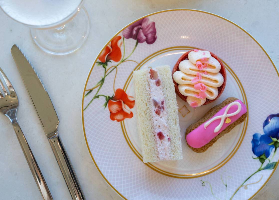 Clockwise from left: strawberry cream sandwich, strawberry guava tart and pomegranate éclair a ...