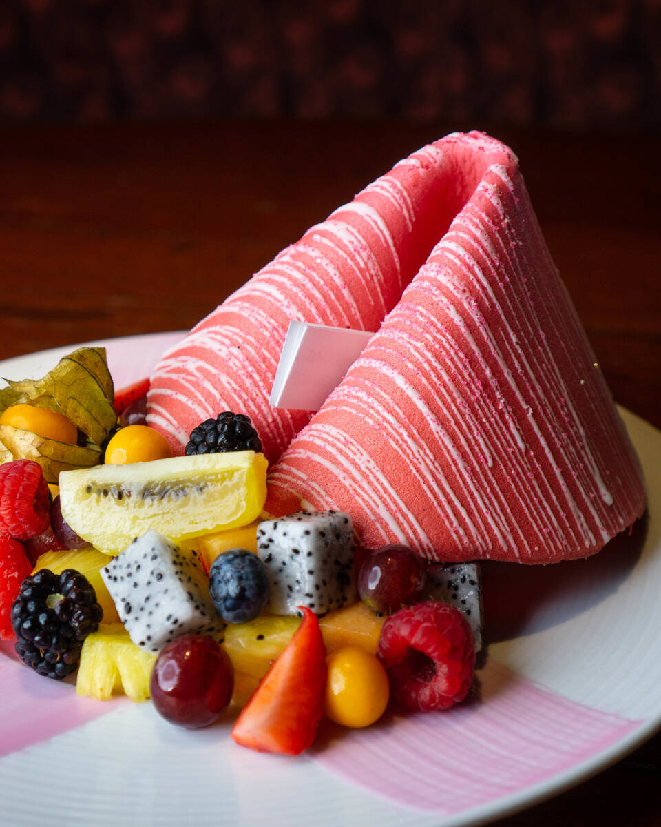 A giant pink fortune cookie from Tao Asian Bistro in The Venetian on the Las Vegas Strip. (Tao ...