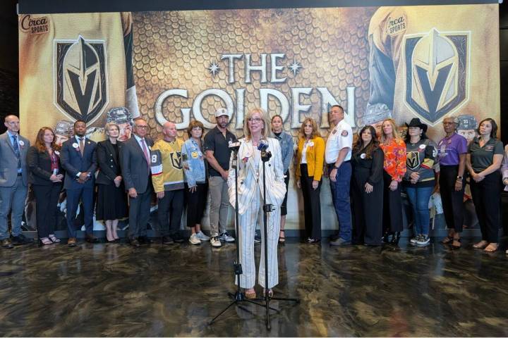 Vegas Strong Fund Board of Directors Chair Jan Jones is shown at City National Arena during the ...
